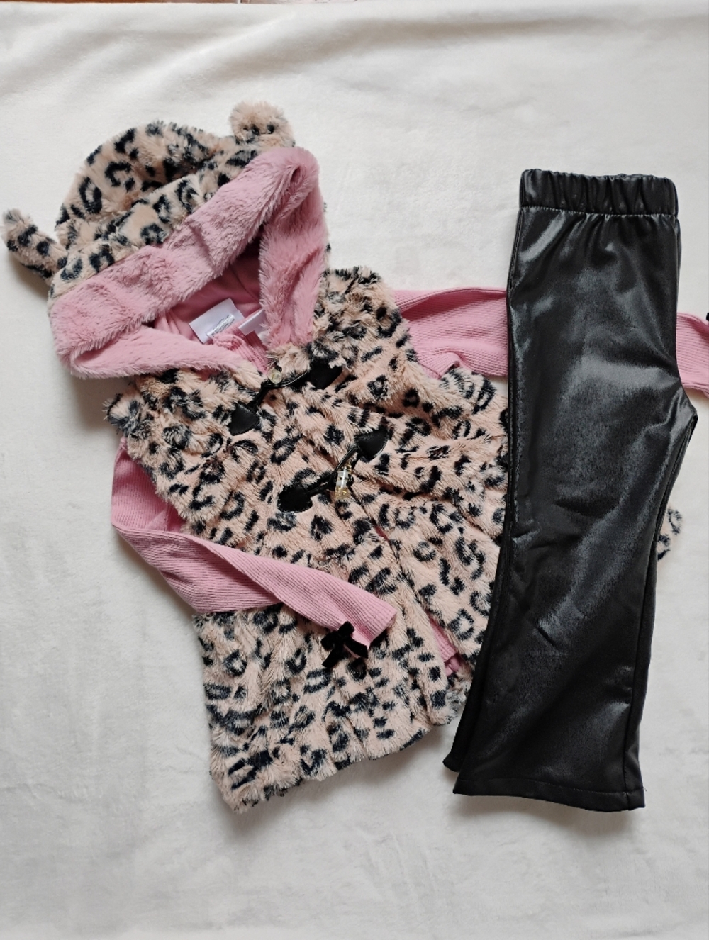 Super Cute Faux Fur Leopard Peplum Vest Outfit | Animal Print Faux Leather | 2T